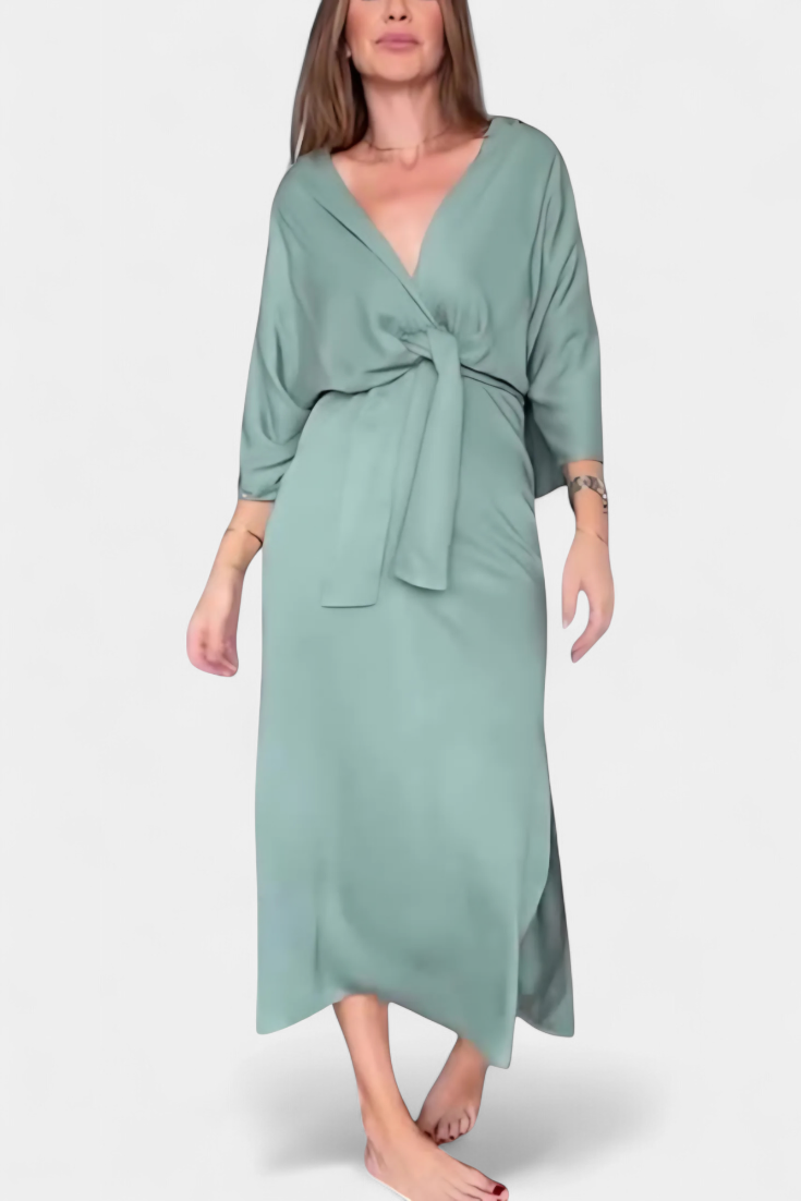 Ainhoa Vestido Casual con Escote en V y Nudo Frontal
