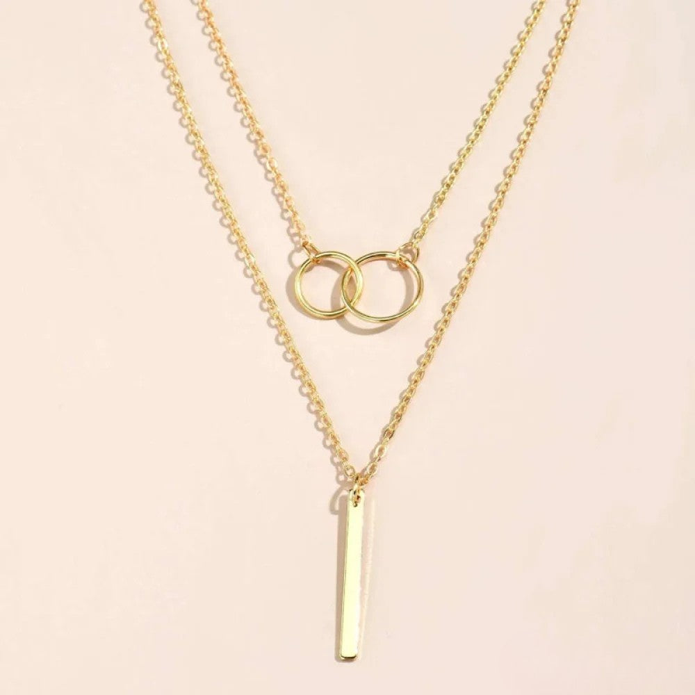 Collar con colgante doble en forma de círculo dorado retro