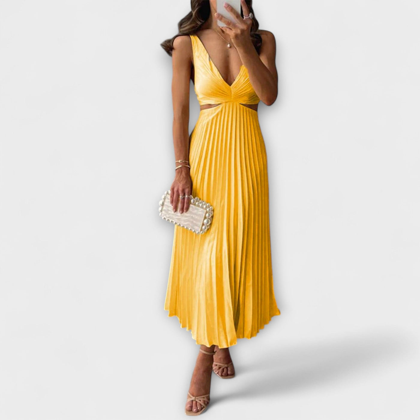 Vestido de noche midi elegante con plisado
