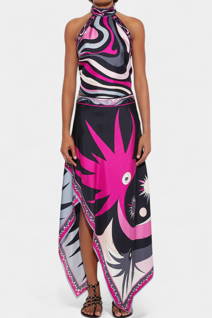 Ciana Conjunto de Falda Abstracta con Top Halter