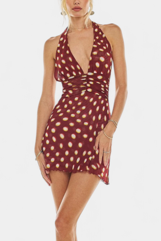 Livia Vestido Mini de Lycra con Lunares Vintage