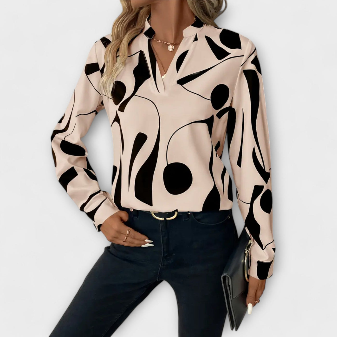 Blusa elegante de manga larga con escote en forma de V