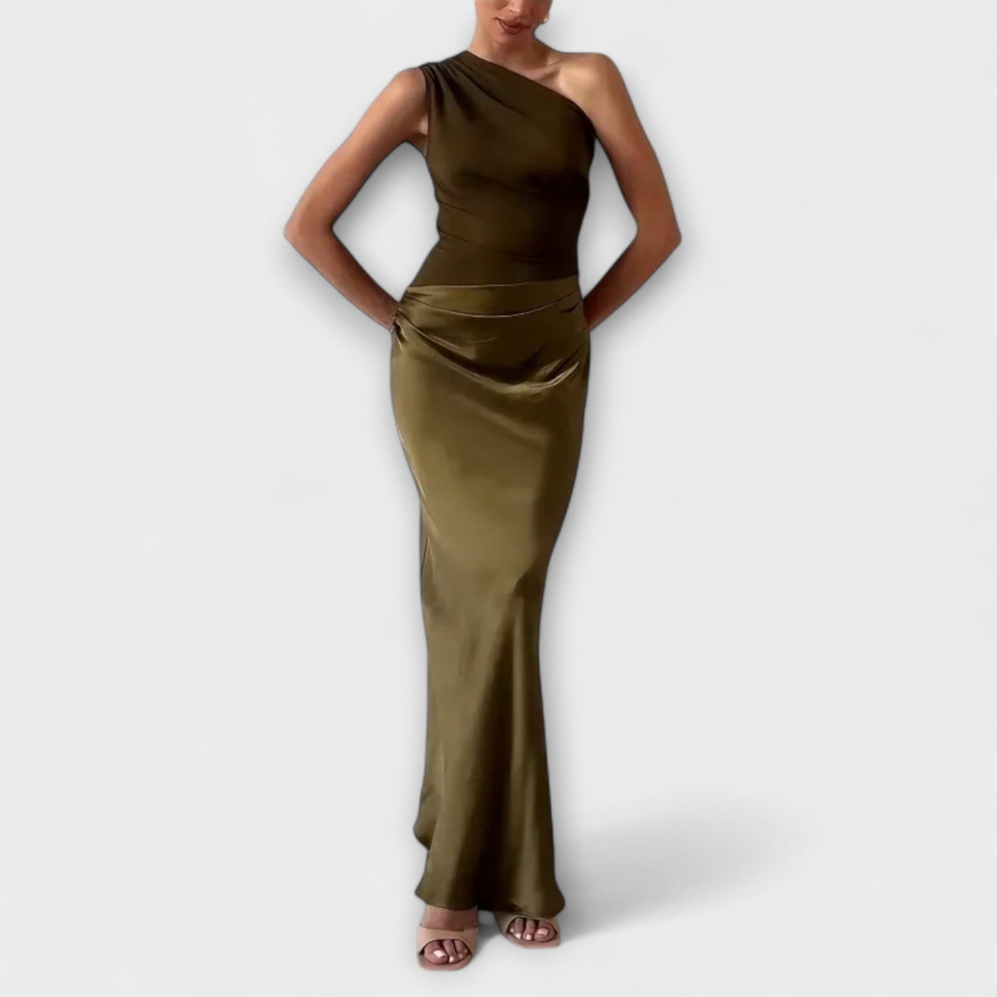 Vestido Maxi Elegante de Una Hombro con Pliegues