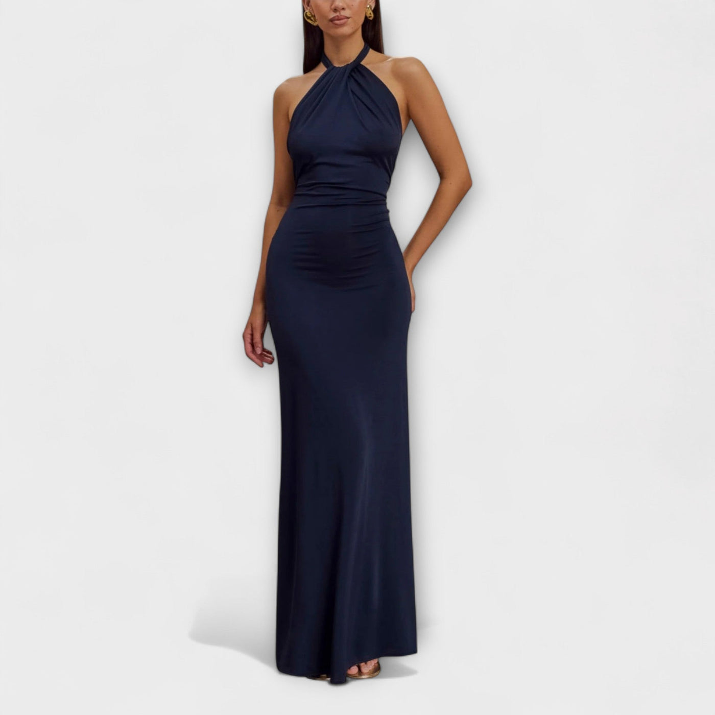 Vestido maxi halter con escote en V Lagoon