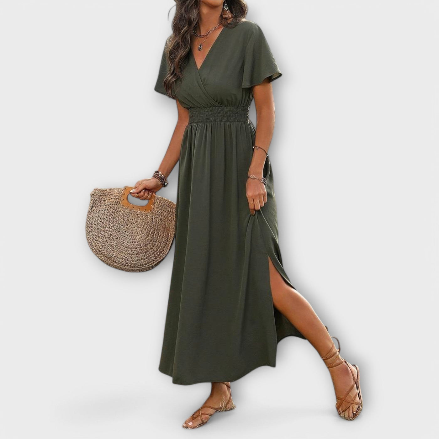 Heather - Elegante vestido boho con escote en V y mangas largas