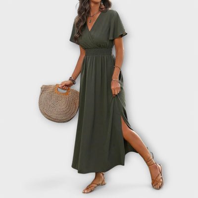 Heather - Elegante vestido boho con escote en V y mangas largas