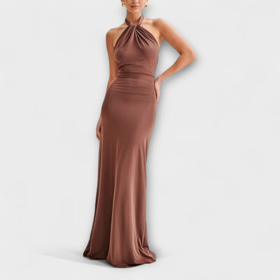 Vestido maxi halter con escote en V Lagoon