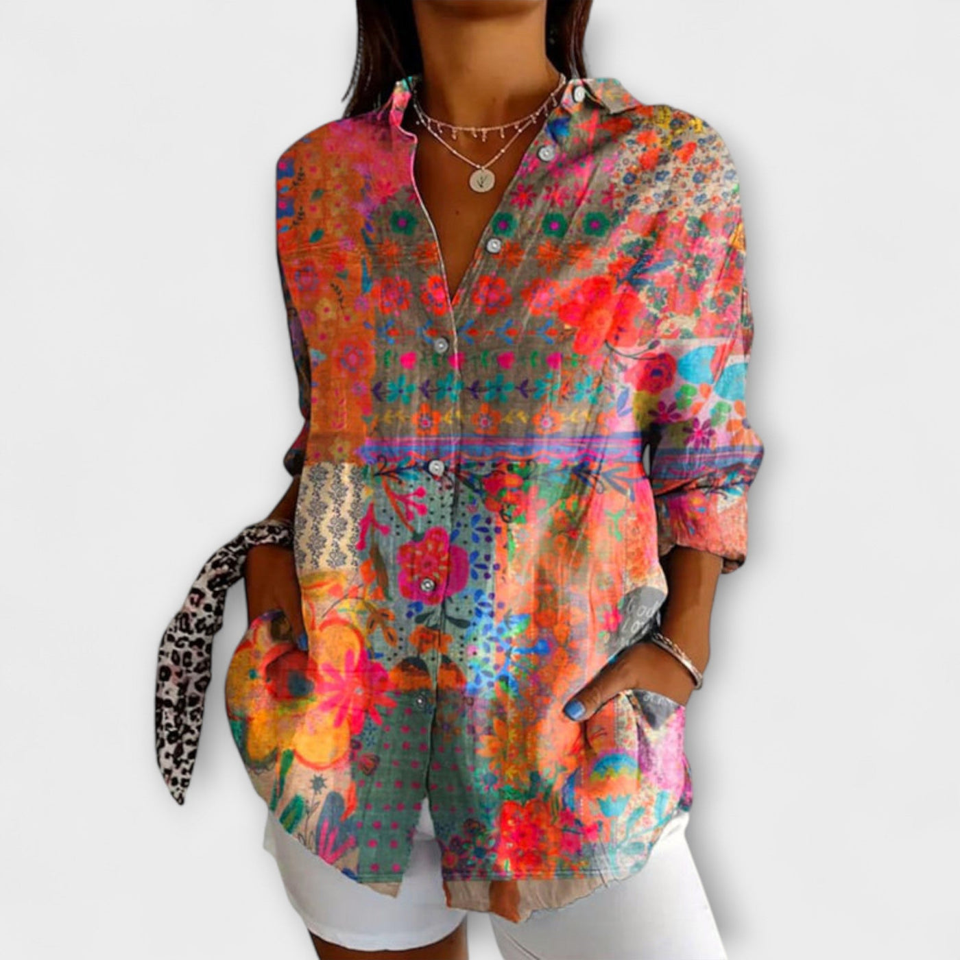 Camisa para mujer con estampado de flores y mangas largas