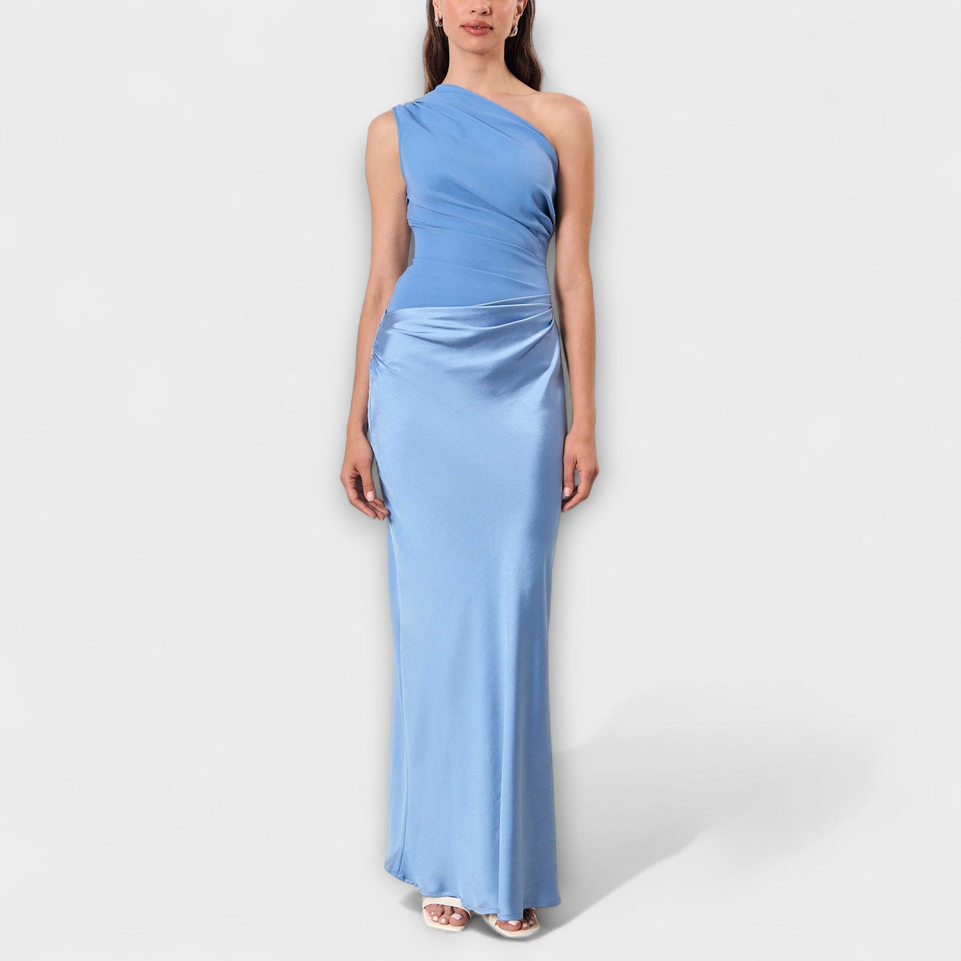 Vestido Maxi Elegante de Una Hombro con Pliegues
