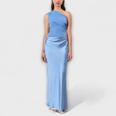 Vestido Maxi Elegante de Una Hombro con Pliegues