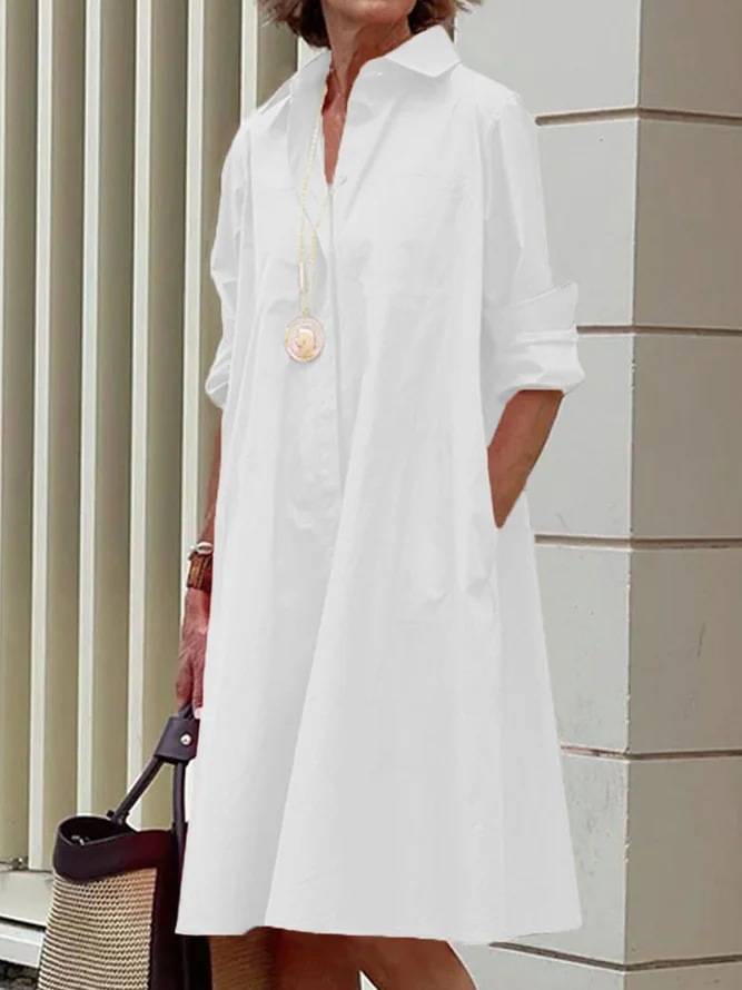 Vestido de camisa moderno con cuello y mangas tres cuartos