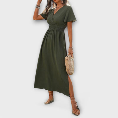 Heather - Elegante vestido boho con escote en V y mangas largas