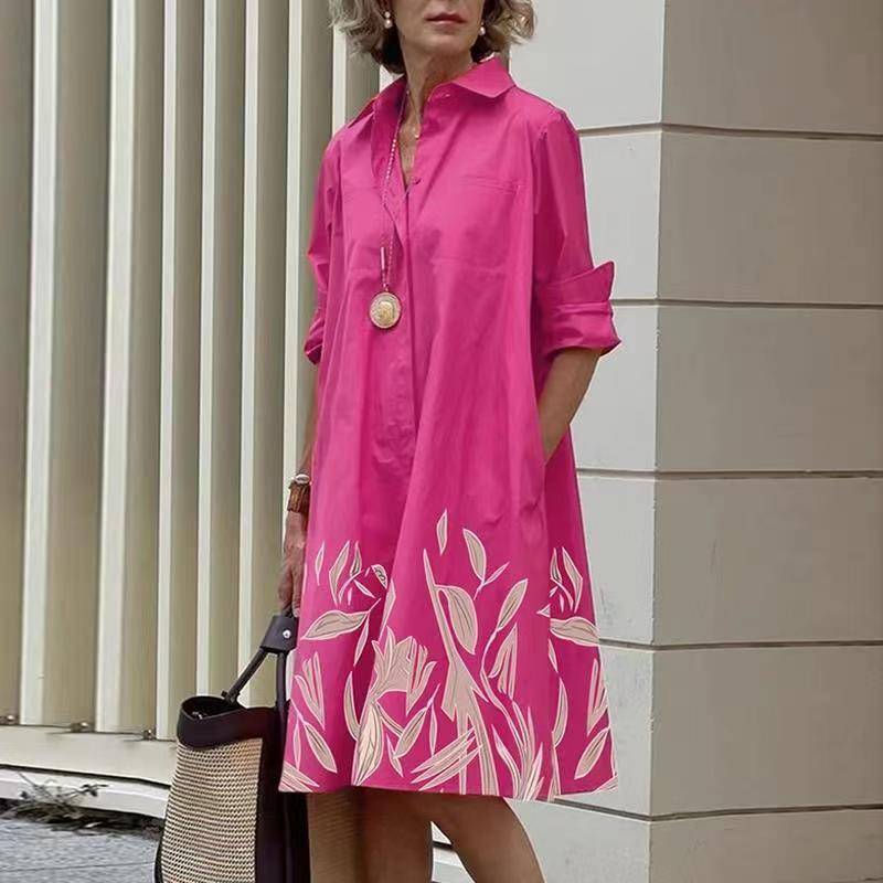 Vestido de camisa moderno con cuello y mangas tres cuartos