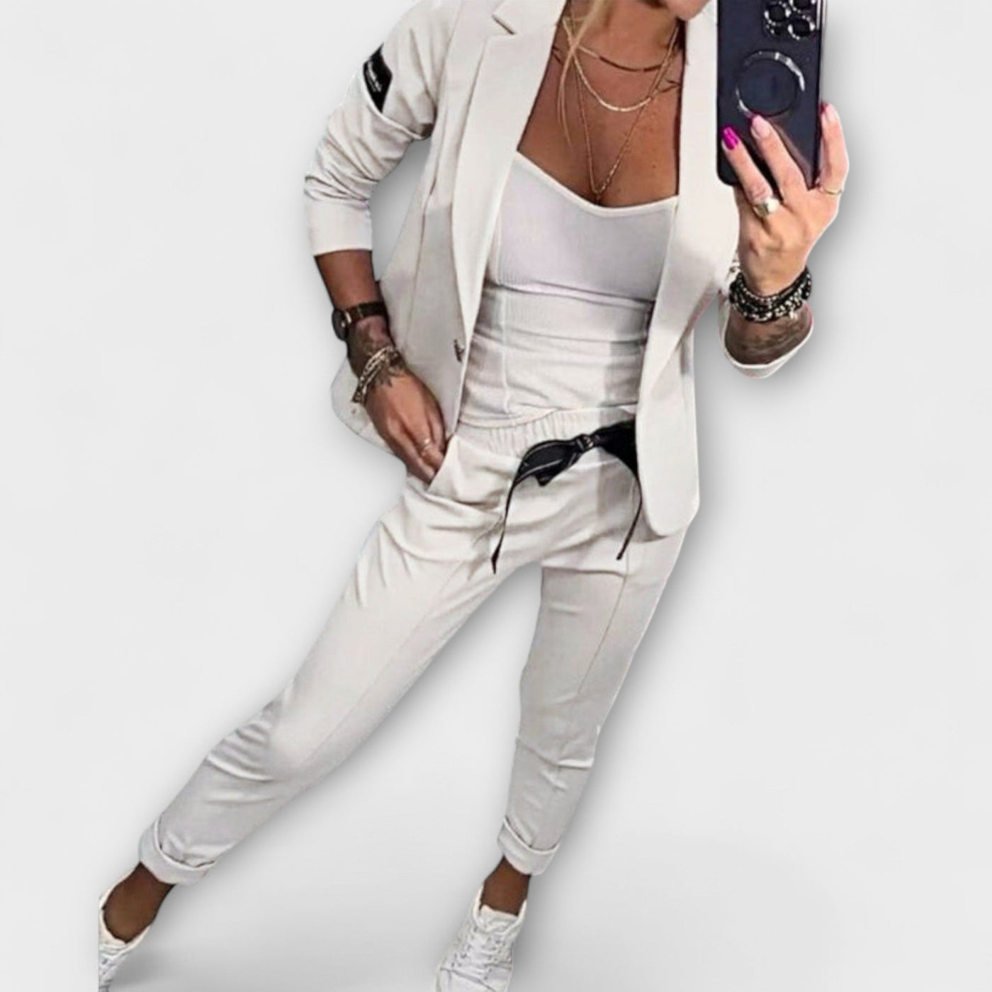 Malou - Conjunto coordinado de top, chaqueta y pantalón