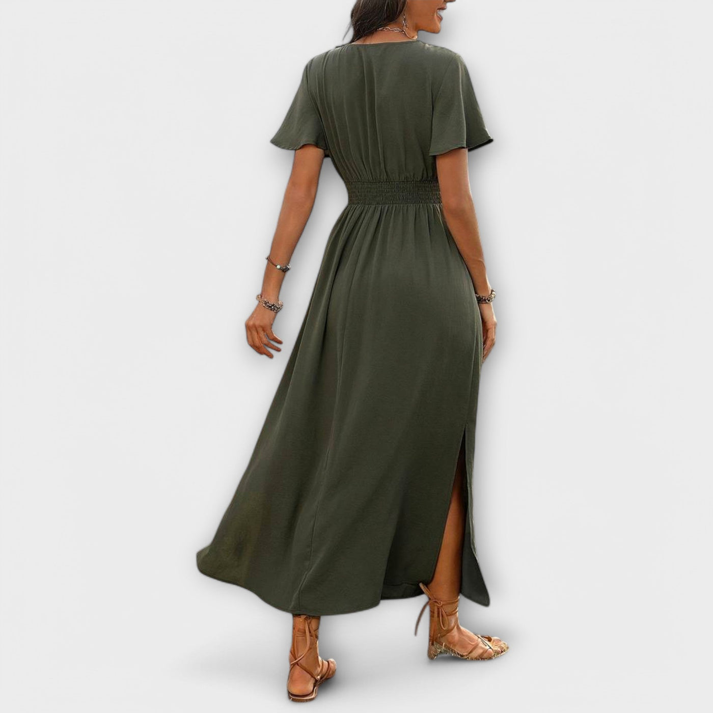 Heather - Elegante vestido boho con escote en V y mangas largas