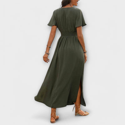 Heather - Elegante vestido boho con escote en V y mangas largas