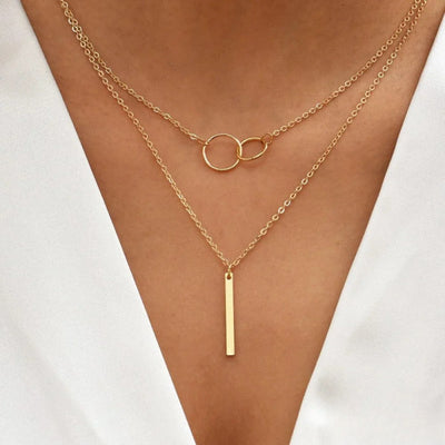 Collar con colgante doble en forma de círculo dorado retro