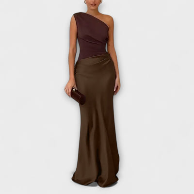Vestido Maxi Elegante de Una Hombro con Pliegues