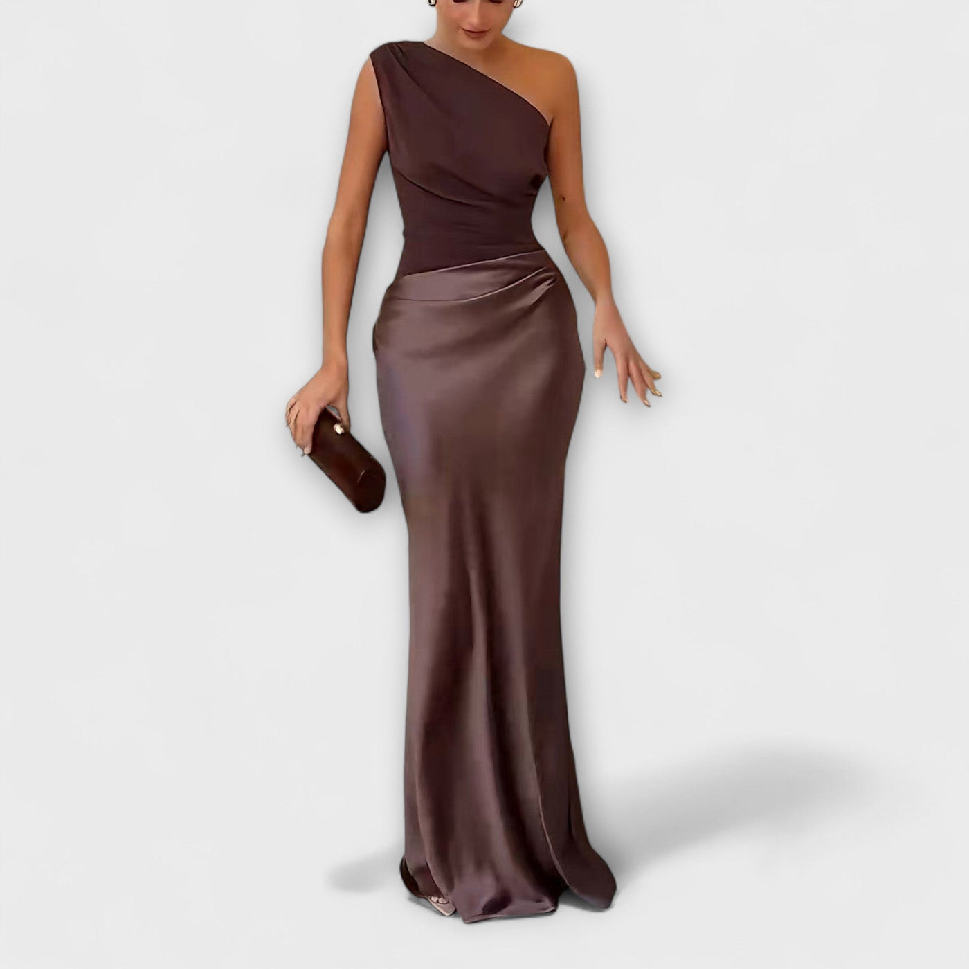 Vestido Maxi Elegante de Una Hombro con Pliegues