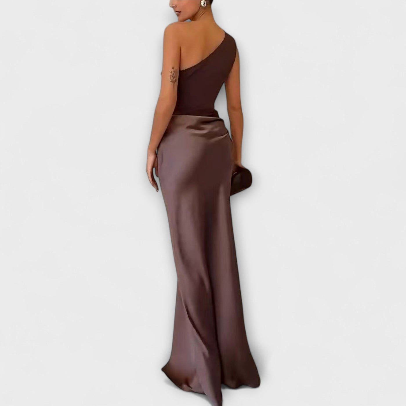 Vestido Maxi Elegante de Una Hombro con Pliegues