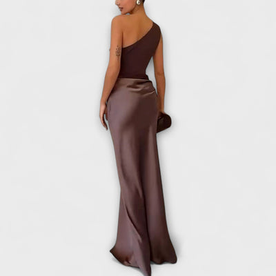 Vestido Maxi Elegante de Una Hombro con Pliegues