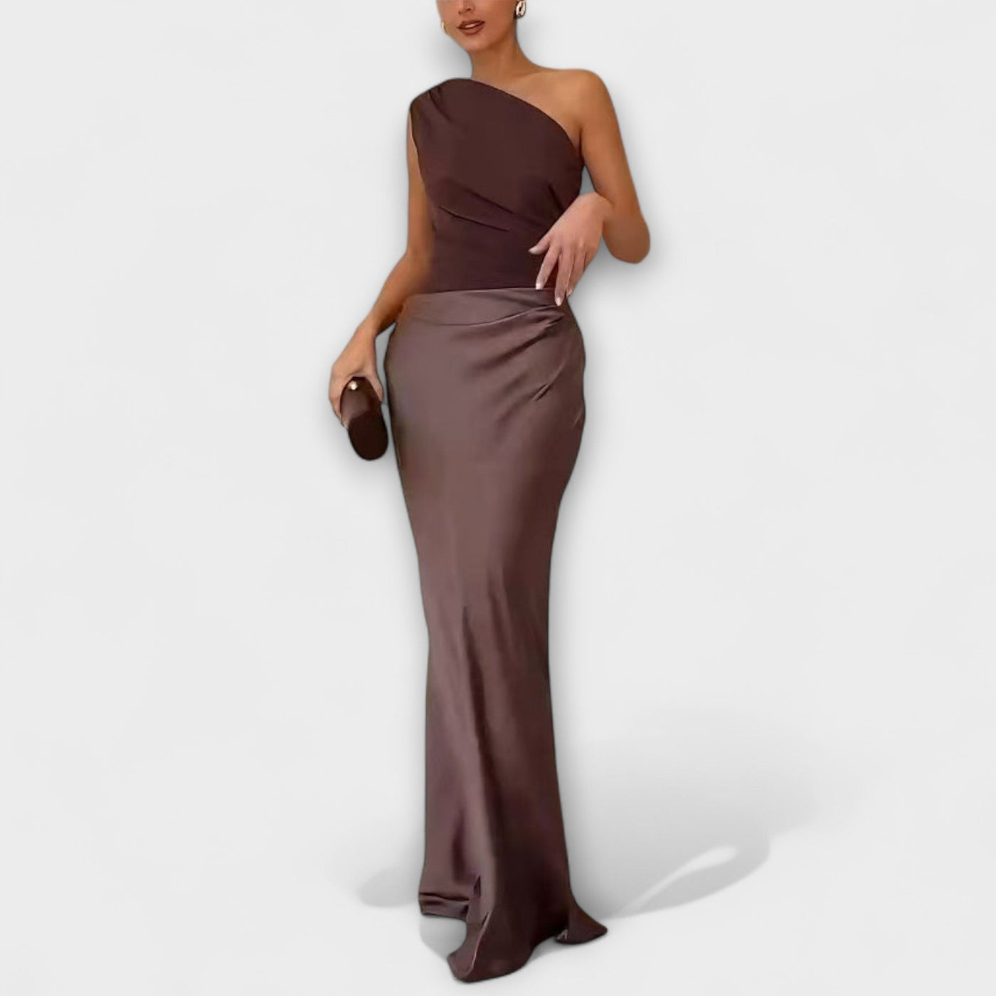 Vestido Maxi Elegante de Una Hombro con Pliegues