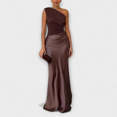 Vestido Maxi Elegante de Una Hombro con Pliegues