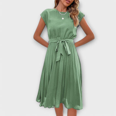 Claire - Vestido corto de manga corta plisado y casual