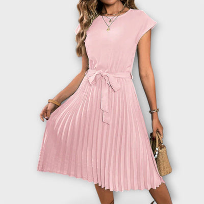 Claire - Vestido corto de manga corta plisado y casual