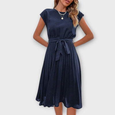 Claire - Vestido corto de manga corta plisado y casual