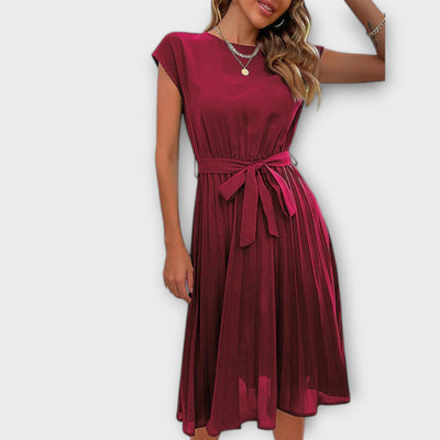 Claire - Vestido corto de manga corta plisado y casual