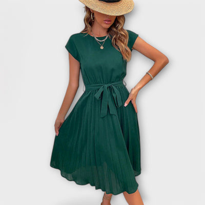 Claire - Vestido corto de manga corta plisado y casual