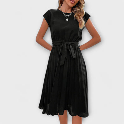 Claire - Vestido corto de manga corta plisado y casual