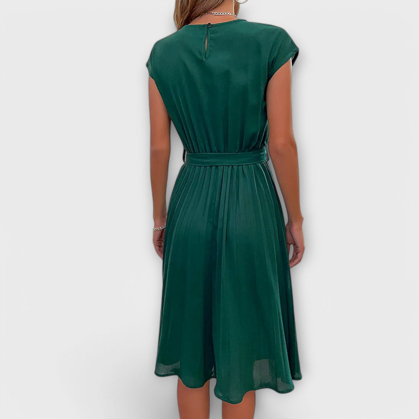 Claire - Vestido corto de manga corta plisado y casual