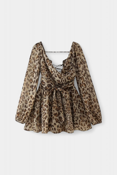 Skylar Vestido Mini con Escote en V y Mangas Ligeras