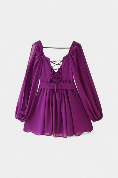 Skylar Vestido Mini con Escote en V y Mangas Ligeras