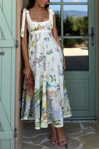 Cirila Vestido Largo con Cordones y Estampado Floral Fantasía