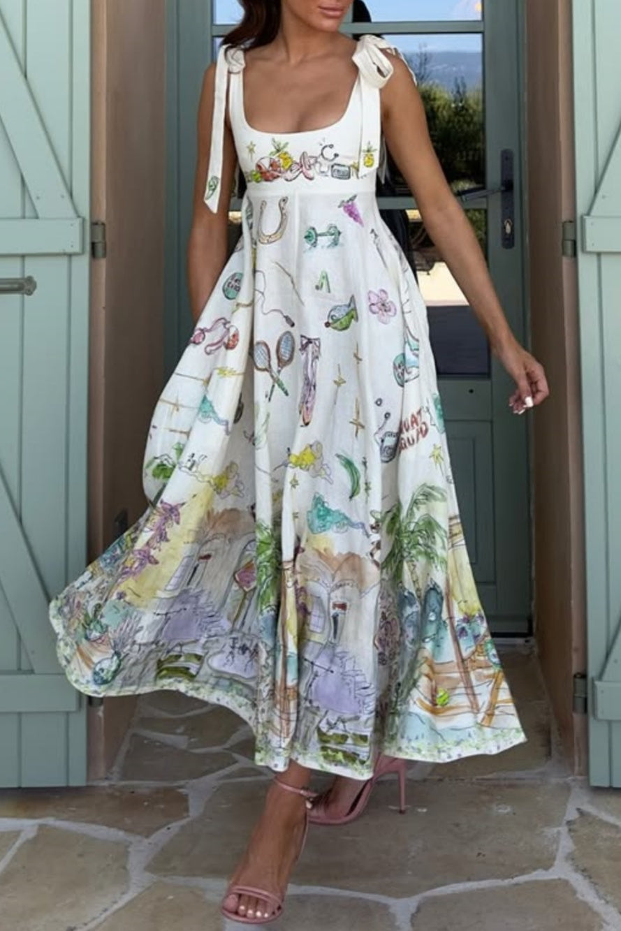 Cirila Vestido Largo con Cordones y Estampado Floral Fantasía