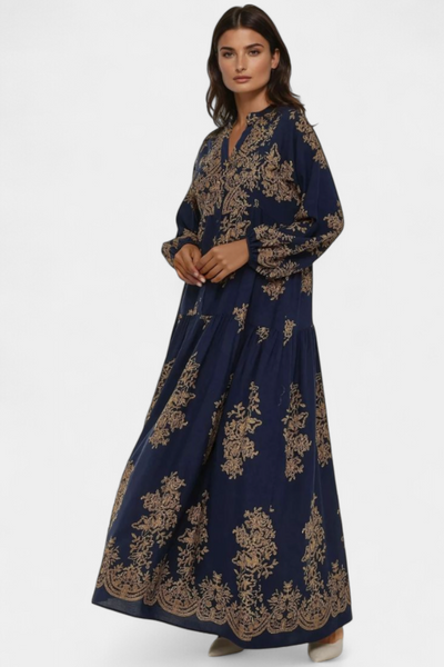 Yaiza Vestido Maxi con Aire Bohemio y Estampado Vintage