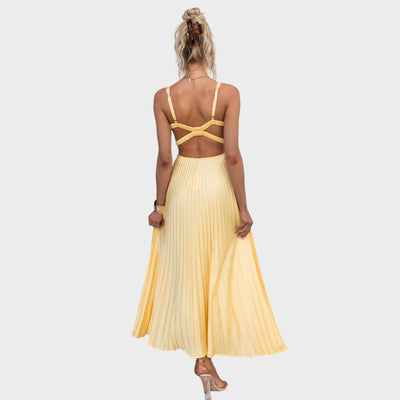 Aby - Maxivestido amarillo plisado con escote en V