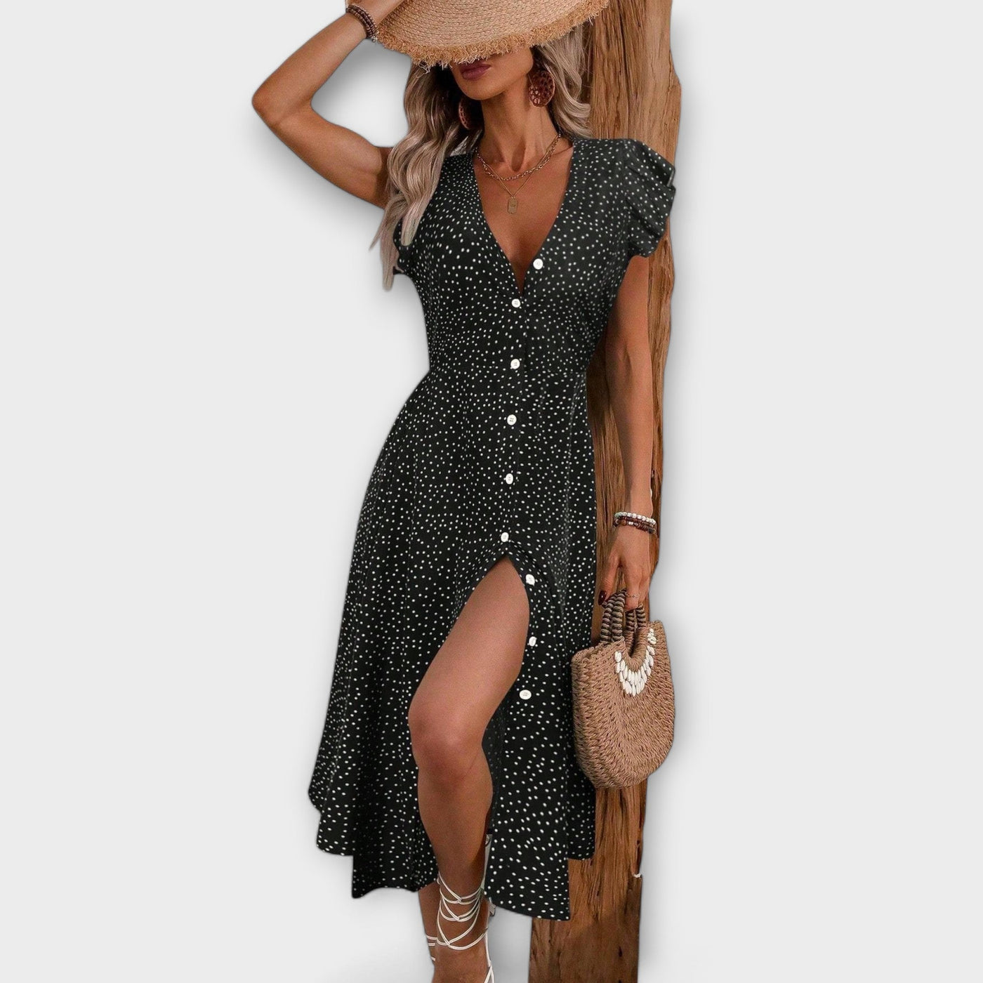 Vestido midi elegante de lunares
