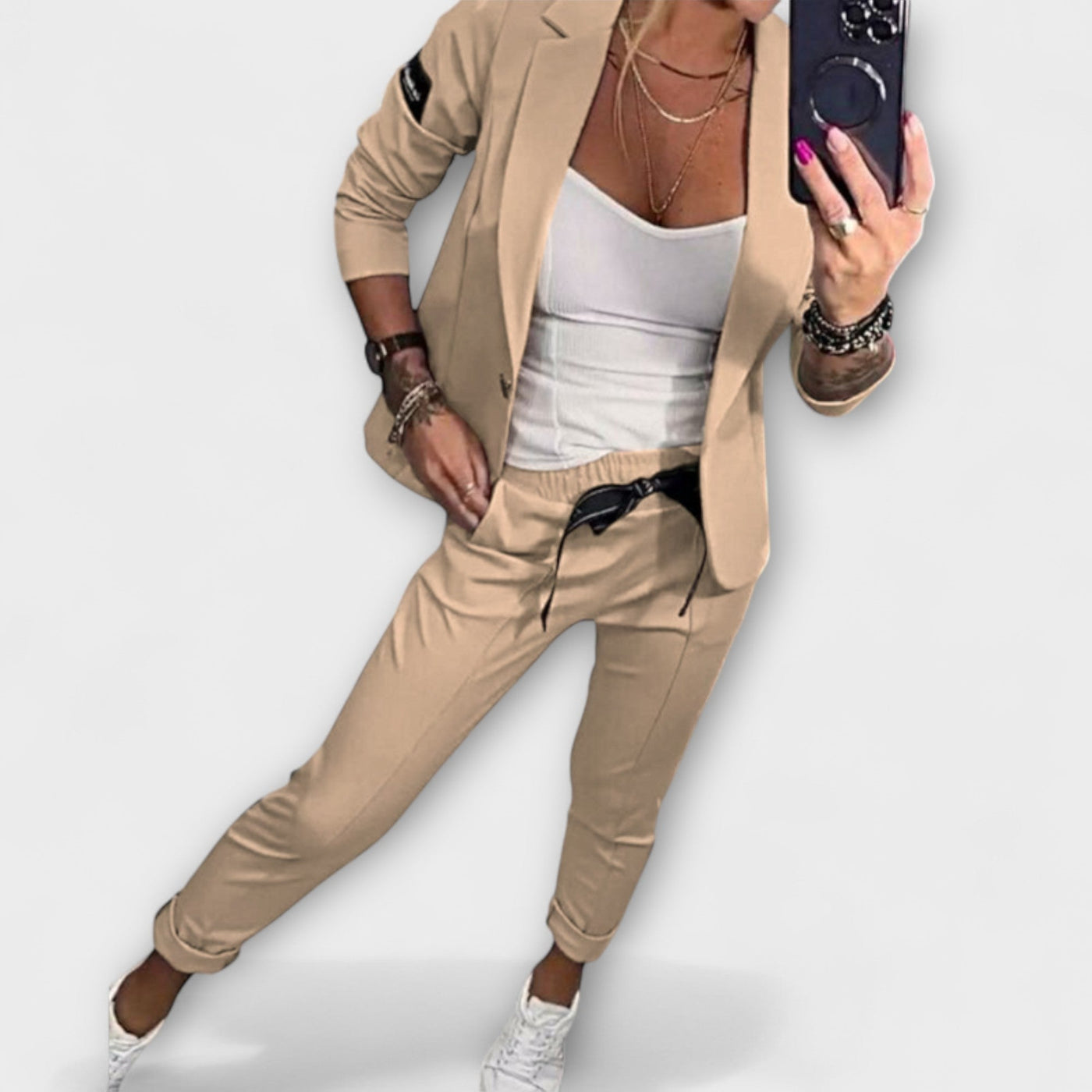 Malou - Conjunto coordinado de top, chaqueta y pantalón