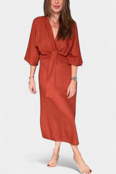 Ainhoa Vestido Casual con Escote en V y Nudo Frontal
