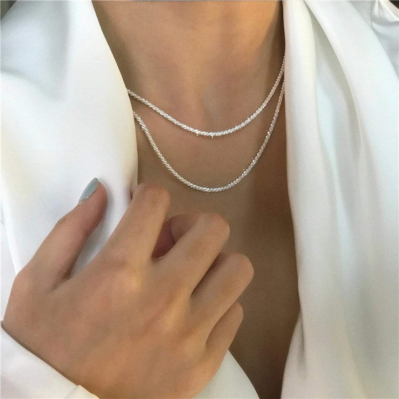 Conjunto de collar de plata con luz de estrellas