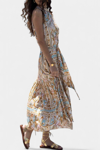 Teófila Vestido Largo con Estampado de Tesoros del Océano