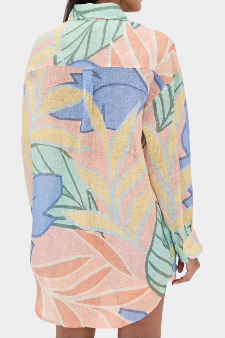Lumina Conjunto Tropical de Camisa Holgada y Shorts de Cintura Alta