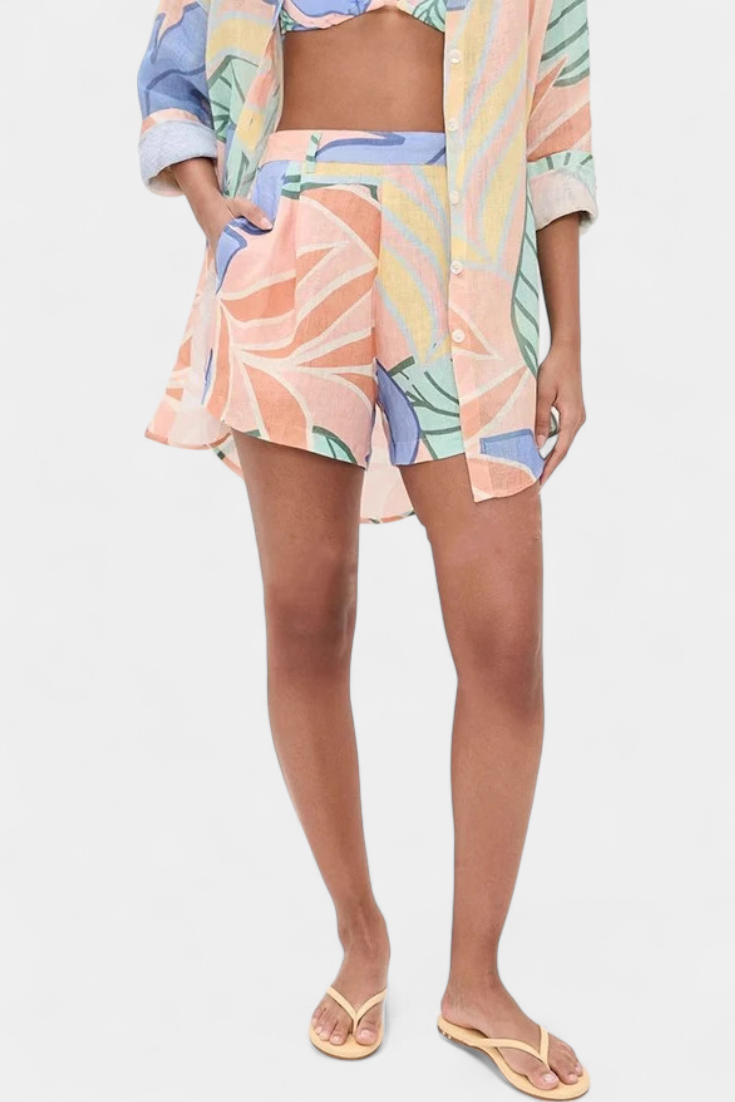 Lumina Conjunto Tropical de Camisa Holgada y Shorts de Cintura Alta