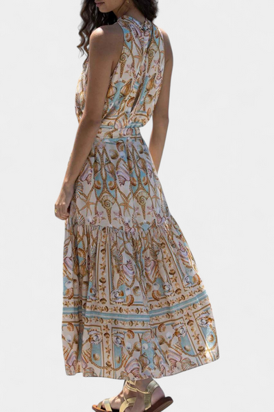 Teófila Vestido Largo con Estampado de Tesoros del Océano