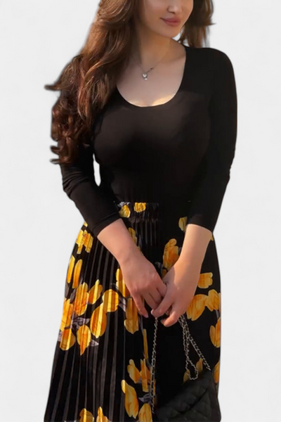 Samar Conjunto Estampado con Falda Plisada Floral y Top Negro