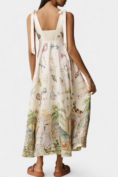 Cirila Vestido Largo con Cordones y Estampado Floral Fantasía